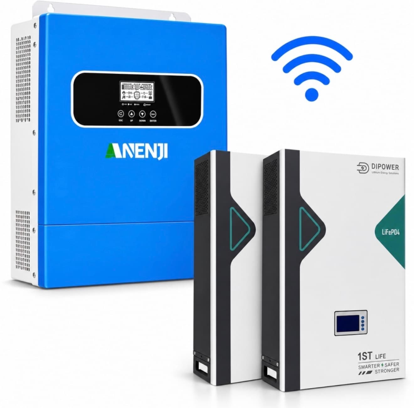 11 кВт LiFePO4 Комплект резервного живлення з Wi-Fi інвертор Anenji 11 кВт + 2 акумулятора 51,2V/100Ah Dipower для квартири, офісу