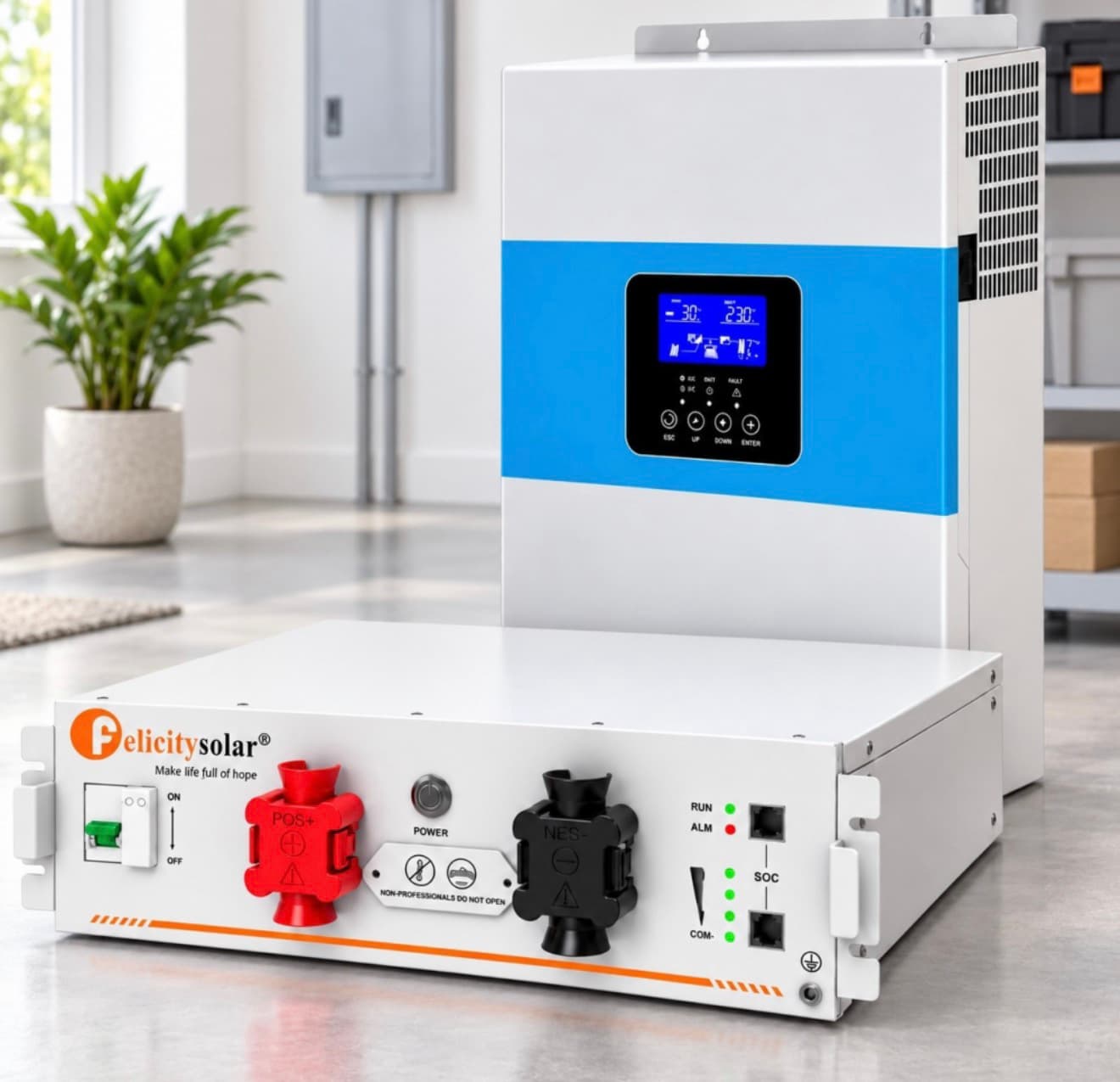 6.5 кВа LiFePO4 Felicity Solar Комплект резервного живлення: Гібридний інвертор Daxtromn SC-HFK-5500-48 + акумулятор FLA48100UG1 - зображення 1